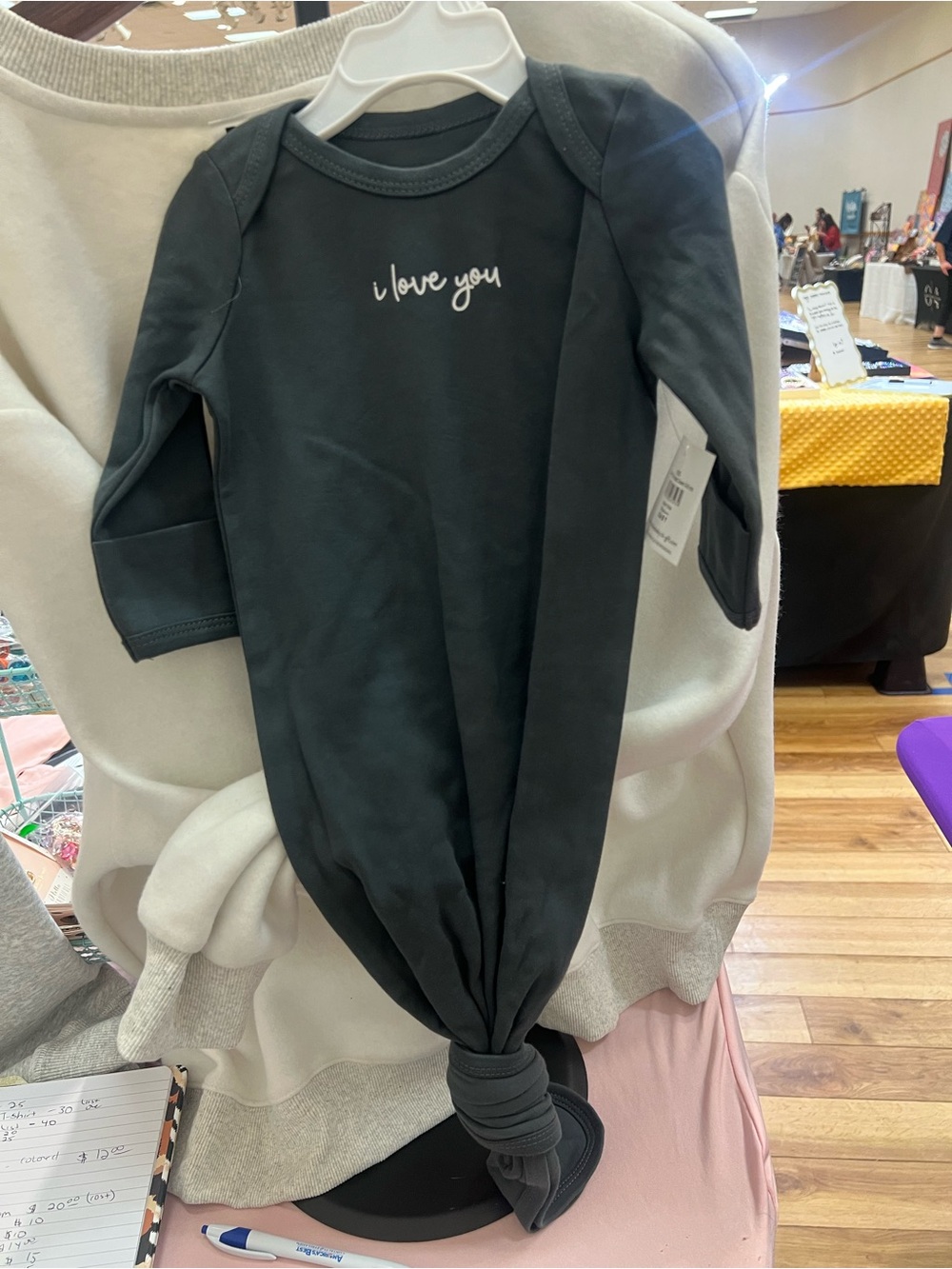 'I love you' in Deep Gray Infant knot gown